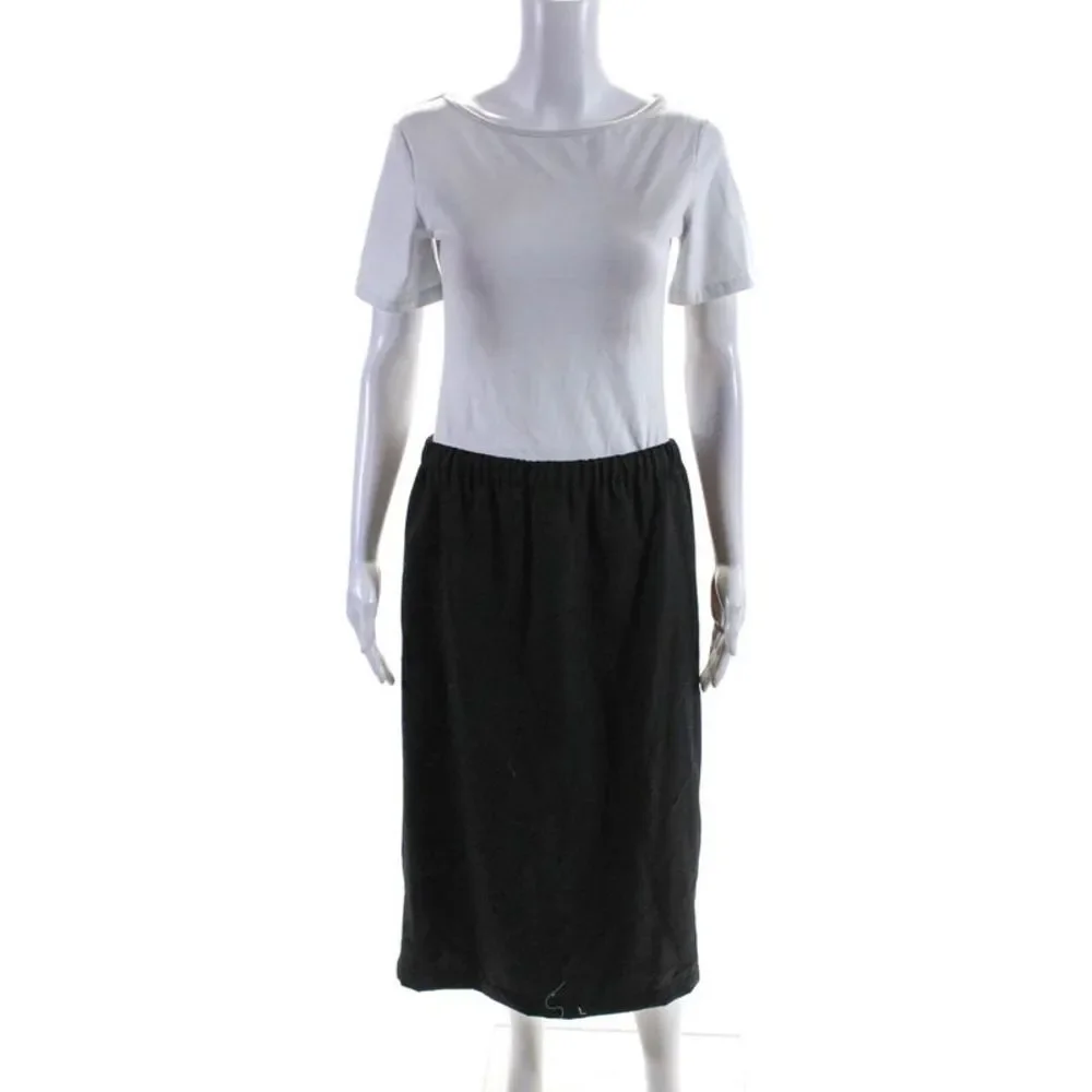 Comme Des Garcons Womens Elastic Waist Drawstring Midi Skirt Black Size Large